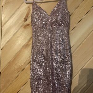 Emerald Sundae Sparkling Sequin Mini Dress in Rose Gold